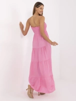 Růžová maxi šaty bandeau s viskózou.