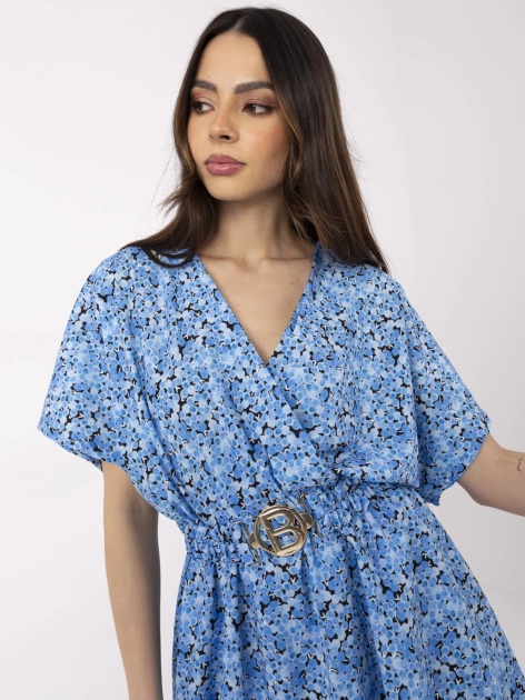 Niebieski damski kombinezon w drobne kwiatki