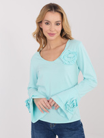 Miętowa bluzka z falbankami przy rękawach