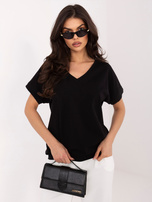 Czarna damska bluzka oversize z dekoltem V RUE PARIS 