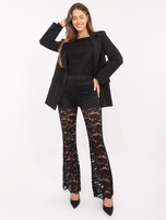 Czarne rozszerzane spodnie z koronki