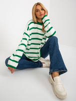Hurt Ciemnozielono-ecru sweter oversize w paski z wełną RUE PARIS
