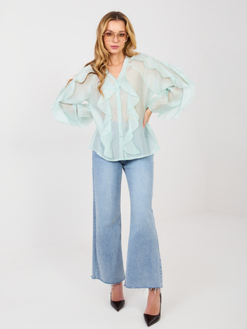 Jasnomiętowa elegancka koszula z falbanami