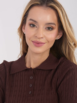 Dark brown women's sweater with a collar.