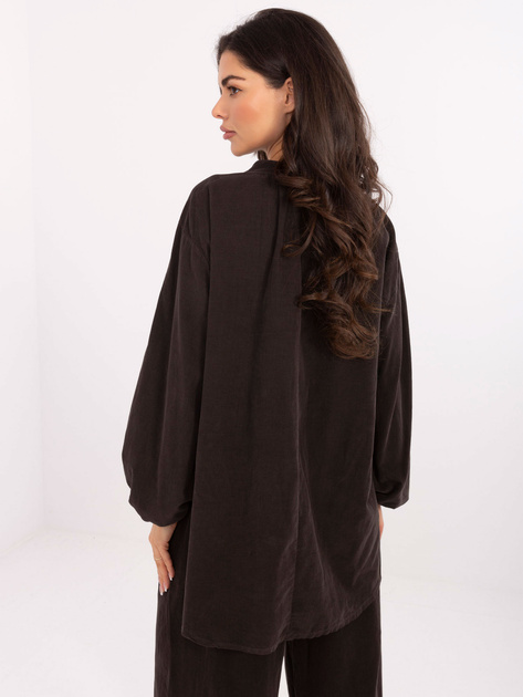 Czekoladowa koszulowa bluzka ze sztruksu