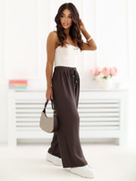 Ciemnobrązowe letnie spodnie z wysokim stanem 