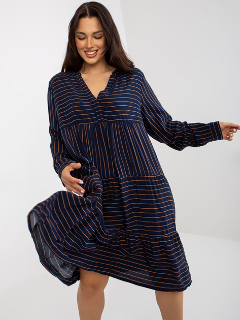 Hurt Granatowa luźna sukienka w paski z wiskozy SUBLEVEL