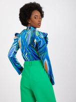 Niebieska welurowa bluzka z falbankami Lina 