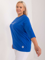 Hurt Kobaltowa damska bluzka plus size z dżetami