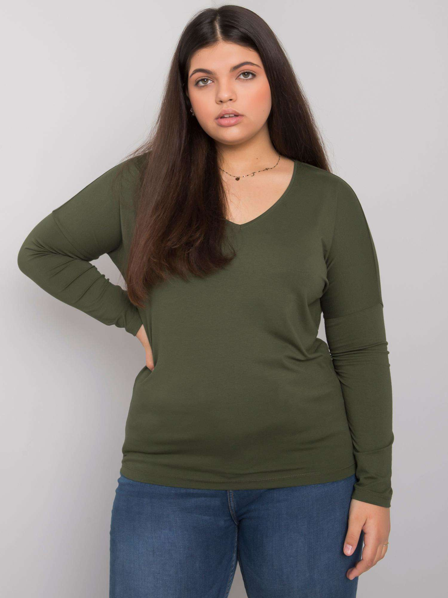 Khaki glatte Bluse in Übergröße Elisa.