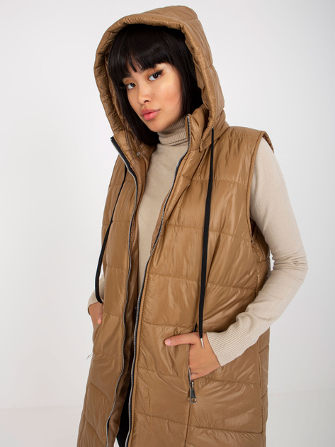 Hurt Jasnobrązowa pikowana kamizelka puchowa z kapturem OCH BELLA