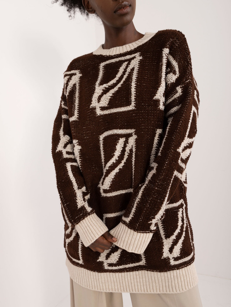 Hurt Ciemnobrązowy sweter oversize z wełną