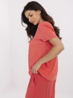 Koralowa bluzka ze ściągaczem na dole SUBLEVEL