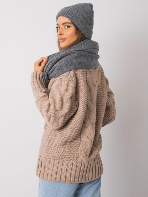 Ciemnoszary komplet zimowy czapka i szalik RUE PARIS