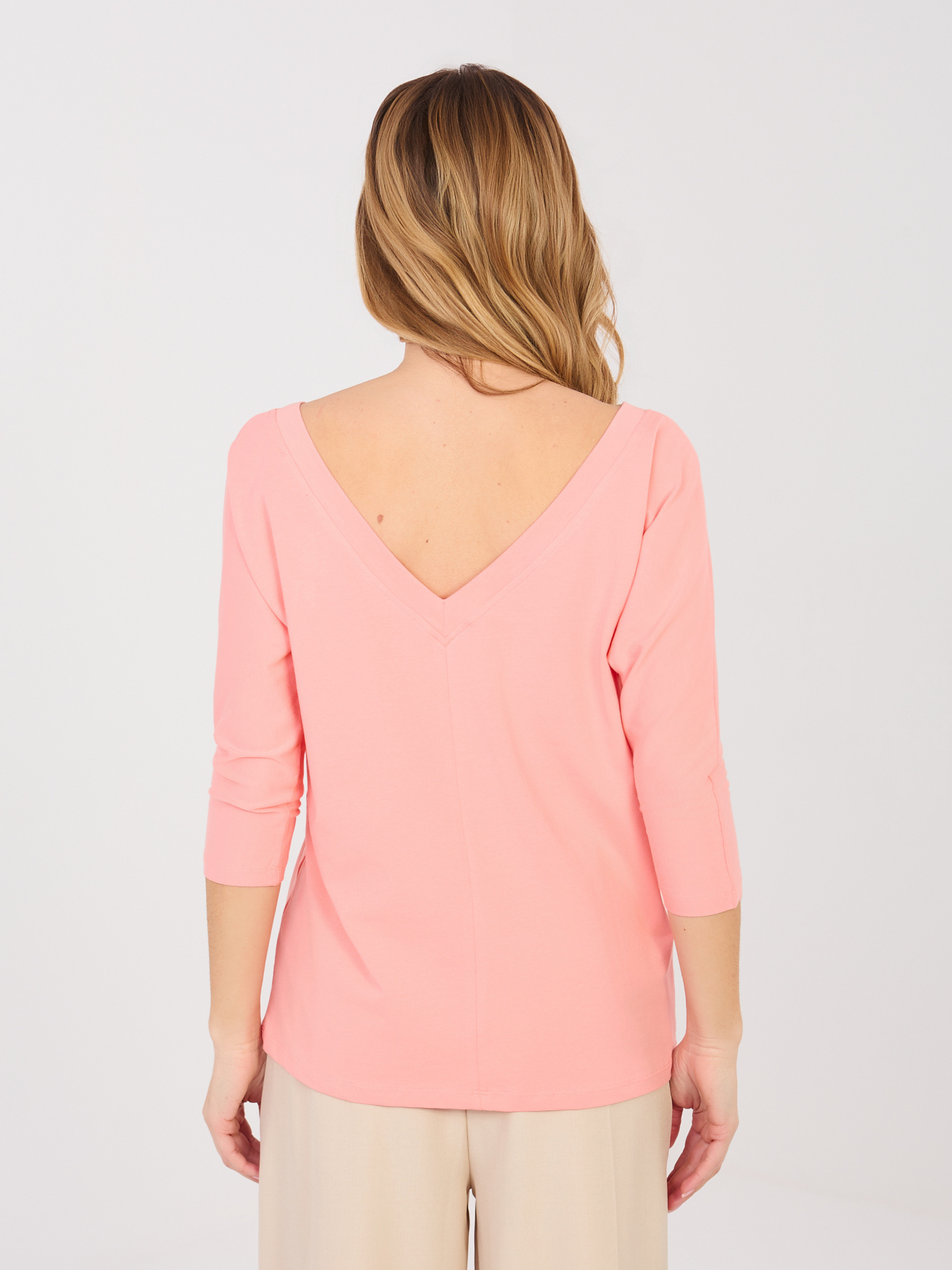 Brzoskwiniowa bluzka basic z rękawem 3/4 RUE PARIS  