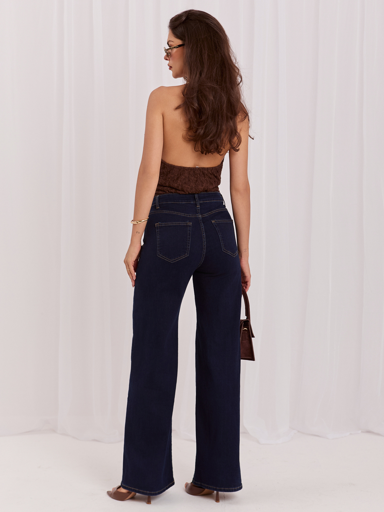 Modré dámské džíny wide leg.