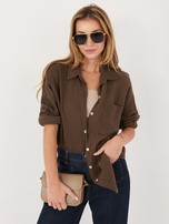 Czekoladowa damska koszula oversize z muślinu