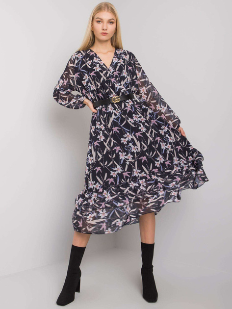 Granatowa sukienka midi z falbaną Mayra