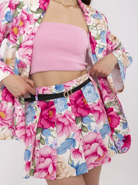 Ecru-niebieski komplet z marynarką o kroju kimono