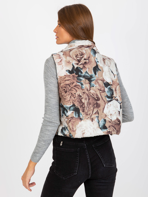 Hurtownia Beżowa pikowana kamizelka damska w kwiaty
