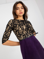 Hurt Czarno-ciemnofioletowa sukienka koktajlowa z koronkową górą 