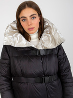 Hurt Czarno-beżowa puchowa kurtka zimowa 2w1 z odpinanymi rękawami 