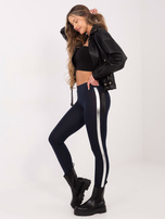 Granatowo-srebrne legginsy Rissa RUE PARIS