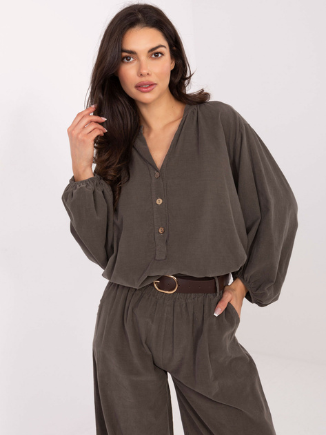 Khaki sztruksowa bluzka z guzikami