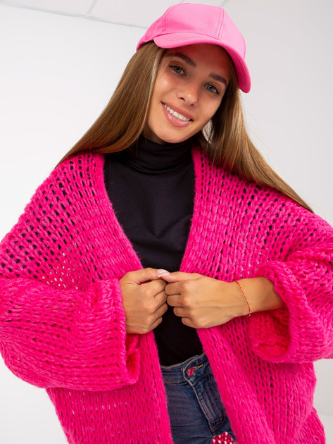 Hurtownia Fluo różowy kardigan z szerokim rękawem OCH BELLA