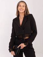 Czarna marynarka z koronkowym wykończeniem 
