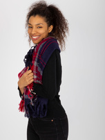 Hurtownia Granatowy damski szal zimowy we wzór kraty