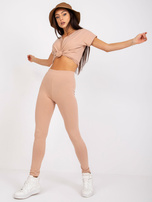 Camelowe damskie legginsy z bawełny basic Brigitte