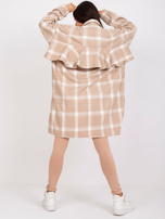 Beżowo-biała długa koszula w kratę Suzanne