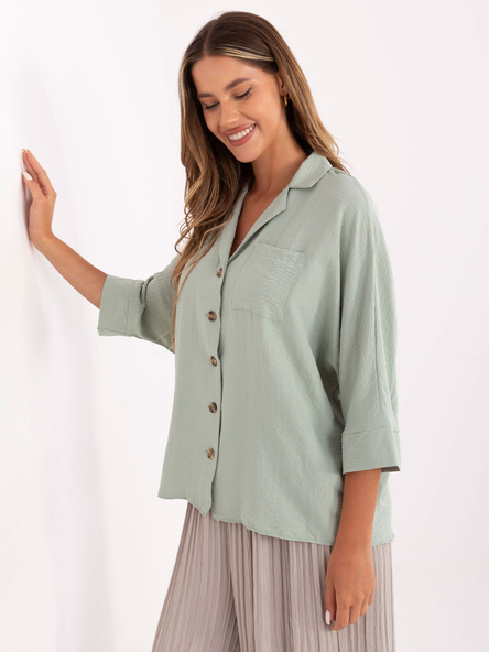 Pistacjowa koszula z ozdobnymi guzikami RUE PARIS