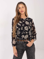 Schwarz-beige gefaltete Bluse Liana.