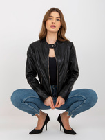 Hurtownia Czarna kurtka z ekoskóry biker z kieszeniami