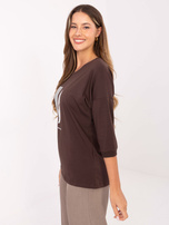 Chocolate blouse with metallic print.
