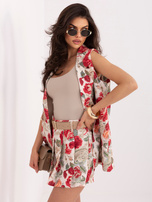 Czerwone plasowane spódnico-szorty w kwiaty