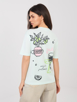 Miętowy damski t-shirt z nadrukiem na plecach SUBLEVEL