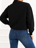 Schwarzer Damenpullover ohne Kapuze mit Bärenmotiv.