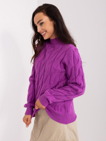 Hurtownia Fioletowy sweter w warkoczowe sploty