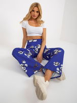 Hurt Kobaltowe szerokie materiałowe spodnie w kwiaty od garnituru