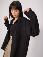 Hurt Czarna damska koszula oversize z kołnierzem