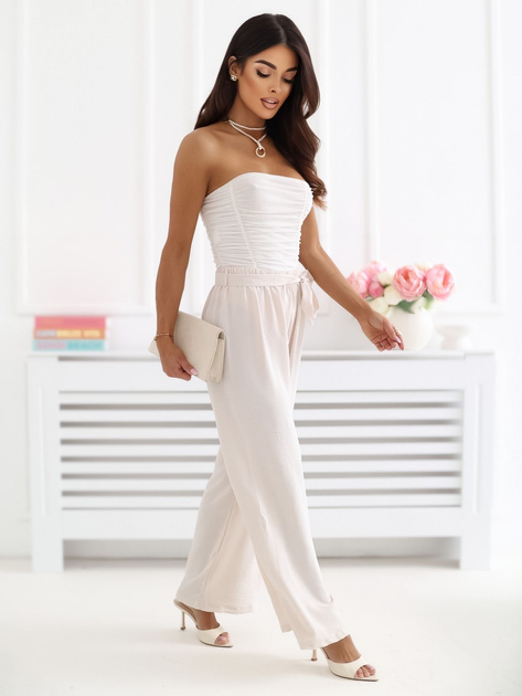 Jasnobeżowe szerokie spodnie z wiskozy