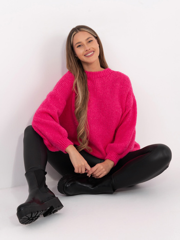 Fuksjowy sweter z bufiastymi rękawami