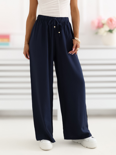 Granatowe letnie spodnie z wiązaniem