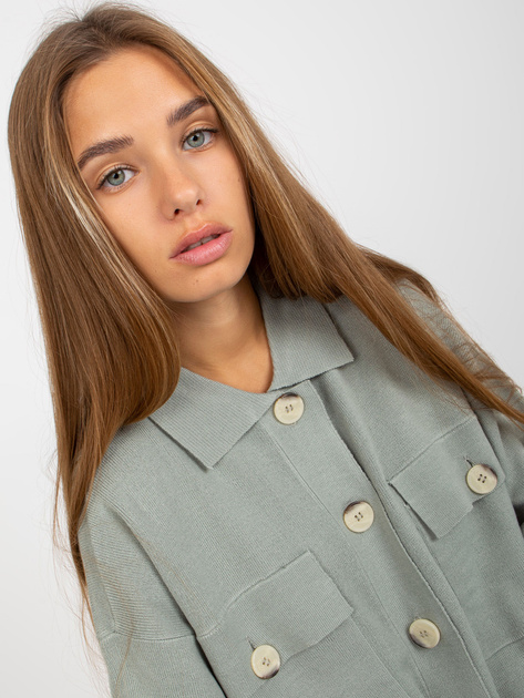 Hurtownia Jasnozielony sweter rozpinany o kroju koszuli