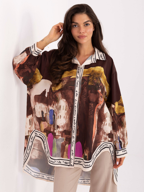 Brązowa długa koszula o kroju ocersize RUE PARIS