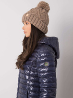 Dark beige winter hat with pompom