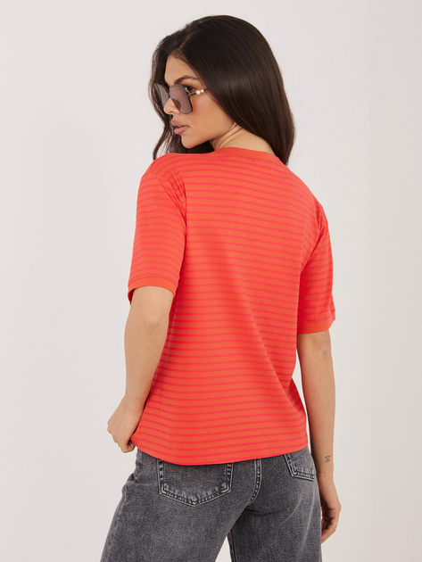 Fluo różowo-pomarańczowy t-shirt oversize w paski RUE PARIS